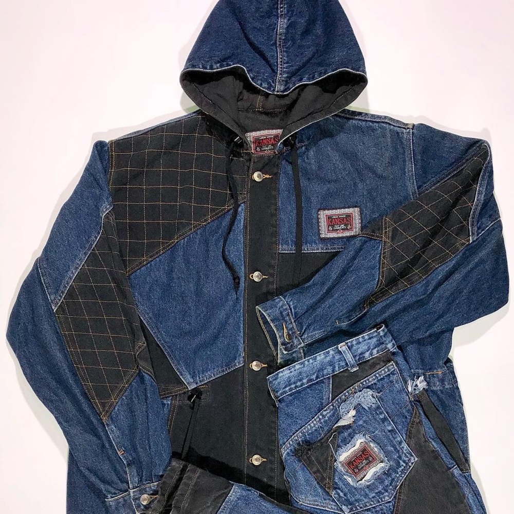 VTG UNION MADE DENIM 2 PIECE PATCHWORK GOTH CYBER